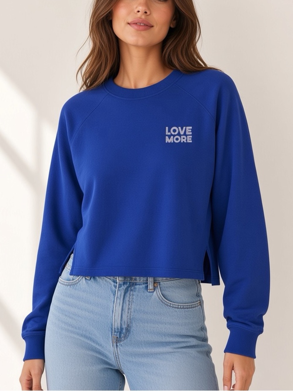 Spiritual Gangster Love More Cropped Crewneck Sweatshirt - Royal Blue